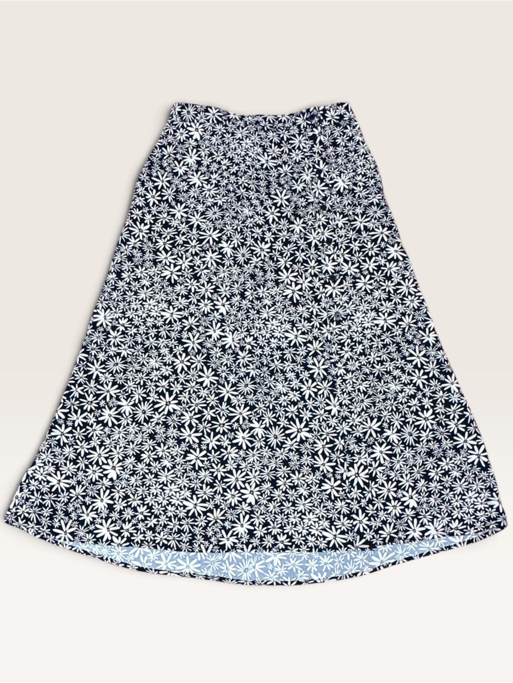 UNIQLO Daisy Floral Print A-Line Midi Skirt Black White Small